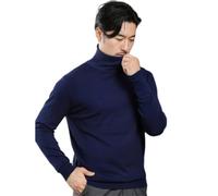 NITRY Men's Knitted Sweater Breathable Soft Warm Comfortable Long Sleeves Pullover Temperament Casual Solid Color Knitwear F-Navy XXL