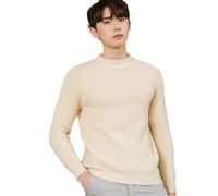 NITRY Men's Knitted Sweater Breathable Warm Solid Color Pullover Classic Fashion Casual Knitwear A-Beige XXL