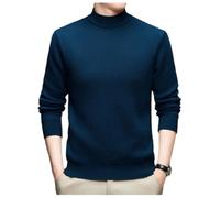 NITRY Men's Knitted Sweater Warm Breathable Stand-Up Collar Long Sleeves Pullover Temperament Casual Solid Color Knitwear I-Navy M