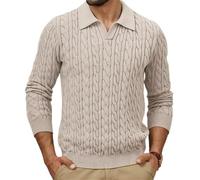 NITRY Men's Knitted Sweater Warm Comfortable Breathable Lapels Long Sleeves Pullover Temperament Casual Solid Color Knitwear B-Khaki M