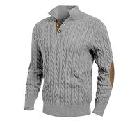 NITRY Men's Knitted Sweater Warm Comfortable Breathable Lapels Long Sleeves Pullover Temperament Casual Solid Color Knitwear P-Grey M