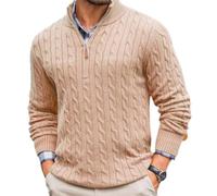 NITRY Men's Knitted Sweater Warm Comfortable Breathable Lapels Long Sleeves Pullover Temperament Casual Solid Color Knitwear H-Khaki XXL