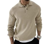 NITRY Men's Knitted Sweater Warm Comfortable Breathable Lapels Long Sleeves Pullover Temperament Casual Solid Color Knitwear T-Beige M
