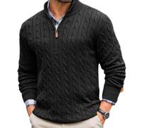 NITRY Men's Knitted Sweater Warm Comfortable Breathable Lapels Long Sleeves Pullover Temperament Casual Solid Color Knitwear F-Black XL