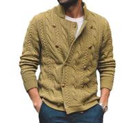 NITRY Men's Knitted Sweater Warm Comfortable Breathable Solid Color Cardigan Classic Fashion Casual Knitwear I-Khaki M
