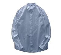 NITRY Men's Long-Sleeve Shirt Classic Casual Solid Color Shirtjacket Regular Fit Button Placket Lapels Shirts H-Blue XL