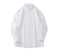 NITRY Men's Long-Sleeve Shirt Classic Casual Solid Color Shirtjacket Regular Fit Button Placket Lapels Shirts A-White M