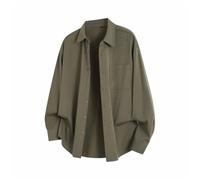 NITRY Men's Long-Sleeve Shirt Classic Solid Color Casual Shirtjacket Regular Fit Button Placket with Pockets Lapels Shirts K-Army Green M
