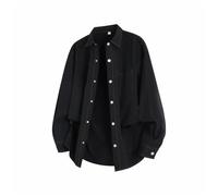 NITRY Men's Long-Sleeve Shirt Classic Solid Color Casual Shirtjacket Regular Fit Button Placket with Pockets Lapels Shirts C-Black M