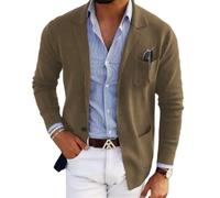 NITRY Men'S Long-Sleeve Suit Casual Fashion Solid Color Blazer Classic Business Banquet Wedding Outdoor Jacket H-Khaki XL