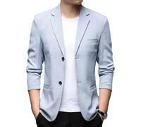 NITRY Men'S Long-Sleeve Suit Lightweight Casual Fashion Solid Color Blazer Classic Business Banquet Wedding Outdoor Jacket B-Light Blue XXL