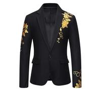 NITRY Men'S Long-Sleeve Suit Lightweight Fashion Printing Blazer Classic Casual Banquet Wedding Outdoor Jacket C-Black XXL