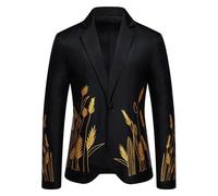 NITRY Men'S Long-Sleeve Suit Lightweight Fashion Printing Blazer Classic Casual Banquet Wedding Outdoor Jacket G-Black XXL