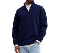 NITRY Men'S Sweatshirt Casual Fashion Half-Zip Solid Color Pullover Classic Personality Trend Long Sleeve Sweatshirts L-Navy S