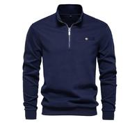 NITRY Men'S Sweatshirt Casual Fashion Solid Color Pullover Classic Personality Trend Long Sleeve Sweatshirts A-Navy L