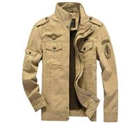 NITRY Men'S Transitional Jacket Button Placket Multi-Pocket Solid Color Long-Sleeve Jackets Classic Fashion Casual Outdoor-Jacket F-Khaki 5XL