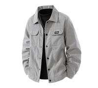 NITRY Men'S Transitional Jacket Button Placket With Pockets Solid Color Long-Sleeve Jackets Classic Retro Fashion Casual Outdoor-Jacket A-Grey L