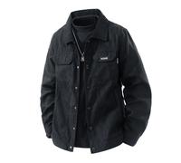 NITRY Men'S Transitional Jacket Button Placket With Pockets Solid Color Long-Sleeve Jackets Classic Retro Fashion Casual Outdoor-Jacket B-Black XXL