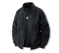 NITRY Men'S Transitional Jacket Classic Stand Collar Solid Color Outdoor-Jacket Lightweight Fashion Casual Long-Sleeve Jackets E-Black L