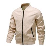 NITRY Men'S Transitional Jacket Zipper Placket With Pockets Long-Sleeve Jackets Classic Casual Color Matching Outdoor-Jacket L-Beige 5XL