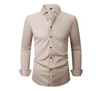 NITRY Solid Color T-Shirt Modern Business Casual Work Shirt Regular Fit Lightweight Fashion Men Long-Sleeved Shirts D-Khaki S
