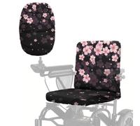 Nittanovaca Cherry Blossom Print Wheelchair Seat Cover with Adjustable Buckle Strap, Removable Electric Scooter Seat Cover Universal Fit Mobility Scooter Protector, Black