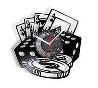 NIUBB 3D Wall Clock-12 inch Poker Dice Wall Art Poker Chip Set Wall Clock Poker Room Wall Decor Clock Vinyl Record Wall Clock Poker Player Gambler Gift