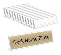 NIUBEE 12 Pack Acrylic 2x8 Name Plates for Desks,Horizontal Slant Back 2x8 Sign Holder for Table Display,Plastic Name License Plate Holder for Office Classroom Teacher Kids Woman Man,Blank