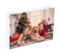 NIUBEE 4x6 Acrylic Photo Frame, Clear Free Standing Magnetic Double Sided Perspex Picture Block with Gift Box (10x15cm)