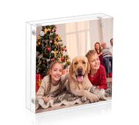 NIUBEE 5x5 Clear Acrylic Picture Frames 20% Thicker Blocks with Gift Box Package, Self Standing Magnetic Photo Frame, Frameless Desktop Card Display