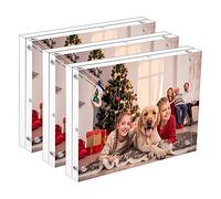 NIUBEE 5x7 Acrylic Picture Frame 3 Pack, 20% Thicker Block Clear Double Sided Photo Postcard Display