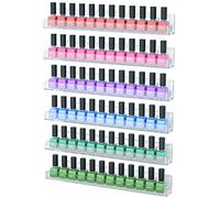NIUBEE 6 Pack Nail Polish Rack Wall Mounted Shelf with Removable Anti-Slip End Inserts, Clear Acrylic Nail Polish Organizer Display 90 Bottles