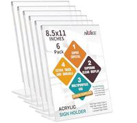 NIUBEE 6Pack 8.5x11 Acrylic Sign Holder with Vertical Slanted Back, Clear Plastic Sign Stand Frames, Flyer Document Paper Display Stand for Office Desktop