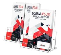 NIUBEE Acrylic Brochure Holder 8.5*11 inches , Clear Brochure Display Stand with Acrylic Business Card Holder, Plastic Flyer Display Stand for Magazine, Pamphlet, Booklets, Menu, Journals(2-Packs )