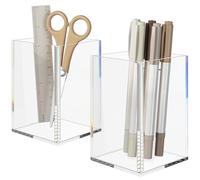 NIUBEE Acrylic Pen Holder 2 Pack,Clear Desktop Pencil Cup Stationery Organizer for Office Desk Accessory