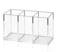 NIUBEE Acrylic Pen Holder 3 Compartments, Clear Pencil Organizer Cup for Countertop Desk Accessory Storage