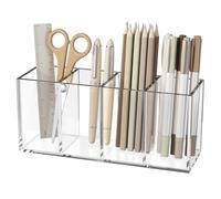 NIUBEE Acrylic Pen Holder 4 Compartments, Clear Pencil Organizer Cup for Countertop Desk Accessory Storage