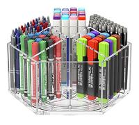 NIUBEE Acrylic Pen Pencil Holder 7 Compartments, Multi-capacity Marker Storage Art Supply Organizer, 360° Rotating Clear Pencil Cup