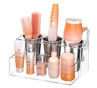 NIUBEE Hair Tool Organizer, Acrylic Hair Dryer and Styling Holder, Bathroom Countertop Blow Dryer Organizer, Vanity Storage Stand for Accessories, Makeup, Toiletries (Clear)