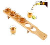 NIUBEST Shot Glass Holder Set of 6 Tequila Shot Glasses and Serving Tray,Clear Shot Glass Set for Party, Bar, Club, Cocktail(Nature Wood)