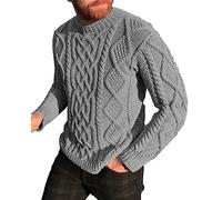 NIUBIA Men's Slim Fit Crewneck Pullover Jumper Sweater Winter Casual Chunky Cable Knit Comfort Heavy Long Sleeve, Light Grey, XL