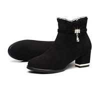 Niubil Womens Black Ankle Boot with Zip Trim,Women's Fashion Lace Trim Ankle Boots,Mid Heels Short Boots for Women,Black Booties Shoes for Party and Daily Life,Ankle Boots for Women with Side Zipper