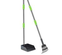 Niubya Pooper Scooper for Dogs, Metal Poop Scooper Tray and Rake Set with Adjustable Long Handle, Dog Pooper Scooper for Pet Waste Removal