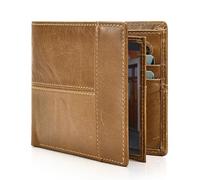 NIUCUNZH Mens Genuine Leather wallet RFID Blocking Slim Bifold wallet for men Large capacity Multi card slots, Light Brown, L, Classic