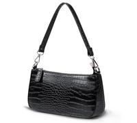 NIUEIMEE ZHOU Small Shoulder bag with 2 Removable Straps Cross Body Clutch Purse Handbag for Women (Black With Croc Pattern)