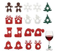 Niuhong 18 Pieces Glass Felt Christmas Rings Green Red White 9 Designs Christmas Decoration for Glasses Advent Table Festive Home Office Party Decoration Indoor Celebration Festive