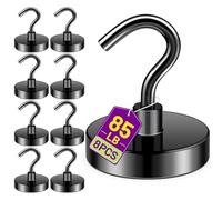 Niuknow Black Magnetic Hooks, 50lbs Magnet Hooks for Hanging, Magnetic Key Holder for Fridge, Magnets for Classroom, Grill, Camper Accessories, Beach Vacation Essentials, Office Supplies, 8 Pack