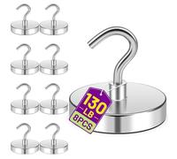 Niuknow Magnetic Hooks, 110lbs Magnetic Hooks for Hanging, Cruise Magnets, Magnets for Whiteboard, Outdoor, Grill, Office, Classroom, Camping Essentials, Beach Vacation Essentials, 8 Pack, Silver