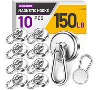 Niuknow Magnetic Hooks, 150LBS Silver Neodymium Extra Strong Magnetic Hooks with Swivel Carabiner for Cruise Cabins, Heavy Duty Magnets for Kitchen, RV, Gym and Office Supplies, 10 Pack