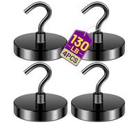 Niuknow Magnetic Hooks for Cruise Cabins, 110lbs Black Magnetic Hooks for Hanging, Strong Magnets Heavy Duty, Cruise Ship Magnets for Grill, Classroom Decor, Office Accessories, 4 Pack